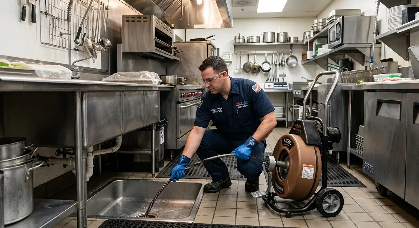 Commercial drain cleaning service in a restaurant kitchen in Niceville
